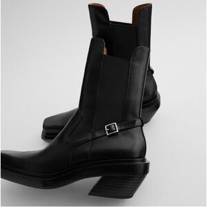 ZARA SQUARE TOED HIGH HEEL LEATHER ANKLE BOOTS BLACK REF 1128/610 SIZE 7.5(38)